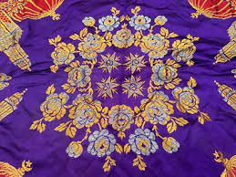 Vintage TajMahal Silk Piano Shawl Fringe Scarf Tablecloth ...