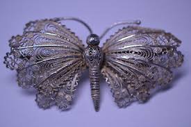 VINTAGE 800 SILVER FILIGREE BUTTERFLY PIN 2.25 INCHES WIDE ...