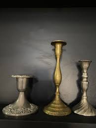 Vintage Set of 3 Candle stick holder Brass / Silver plated ...