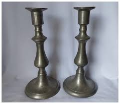 Early Antique Primitive Pewter Candlesticks, Hallmarked. For ...