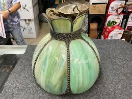 Vintage Stained Glass Green Jadeite Slag Swirl Light Hanging Lamp Fixture Shade | eBay