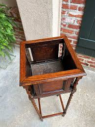 Antique English Square Plant Stand Barley Twist Tiger Oak Jardiniere Display at 1stDibs | tiger plant stand, antique planter stand, vintage oak plant stand