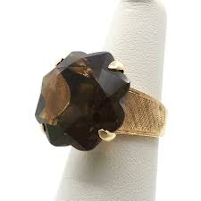 Solid 18k Gold Smoky Topaz Quartz Ring Flower Shaped Stone ...