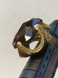 10KT Gold F Ladies Ring Sz 3 w/ Large Amber Stone (see ...