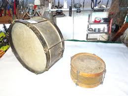 Early Tin And Wood Drum Ornate with special brace and snare ...