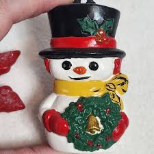 2 VTG Handmade Ceramic Christmas Tree Ornaments Sugared Red ...