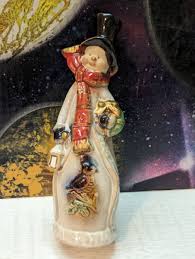 Vintage 8" Glazed Slim Stoneware Snowman Top Hat Scarf Lantern Cardinal Holiday | eBay