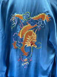 PEACOCK 100 % Silk Hand Embroidered Kimono Robe Torqoise ...