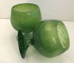 2 Hand Blown Mexican Green Yellow Bubble Glass Goblet Margarita | eBay