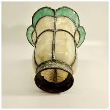 Antique Slag Glass Leaded Lamp Shade Tulip 2” Fitter Brass ...