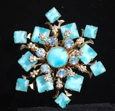 Snowflake Brooch Pin Turquoise Color Blue Rhinestones Jewelry Starburst Tiered | eBay