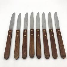Vtg FORGECRAFT Steak Knives Serrated Stainless Steel Wood ...