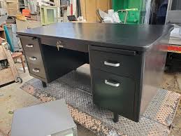 Black Refurbished Tanker Desk - Double Pedestal Vintage ...