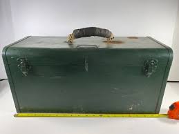 Vtg Gray metal Tool Box Chest Single Tray + Contents As ...