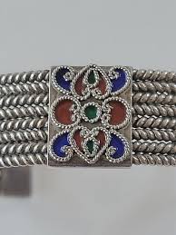 Vintage 925 Sterling Cuff Bracelet /Bangle Enamel Center & End Caps 41.31 Grams | eBay