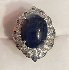 14CT Cabochon Blue Sapphire Deco Loaf Ring 14K White Gold ...