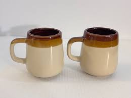 VINTAGE HIS HERS BROWN CERAMIC COFFEE MUGS CUPS POTTERY ...
