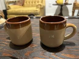 Vintage Stoneware Coffee Mugs Tricolor Brown Striped Qty 2 ...