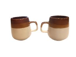 Stoneware Tri-Color Taiwan Brown Mugs Pair 10 Ounce Coffee ...