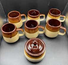 Vintage Set of 6 Ceramic Stoneware Glazed Coffee Mugs Cups ...