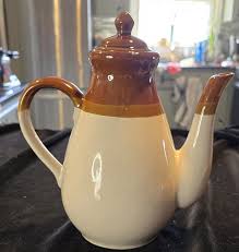 Ceramic Teapot/Coffee Pot With Lid 3 Tone Tan & Brown ...