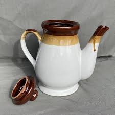 Vintage Tan and Brown Stoneware Teapot - Large | eBay