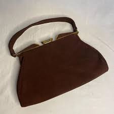 TARRANTS Brown suede bag Suede calf, 1950s art deco... | Depop