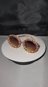 Beige Rhinestones Round Sunglasses - Etsy