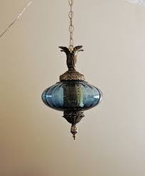 BLUE Saucer Falkenstein Glass Hanging Antique Light Swag Lamp Retro Globe | eBay