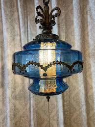 Nice Real Blue Ribbed Glass Vintage Hanging Swag Lamp Light - Etsy