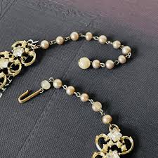 Vintage Crystal & Seed Pearl Choker Necklace | 1950s Gold Scroll Statement Jewelry | Bridal, Cocktail, Midcentury Glam Gift - Etsy Israel