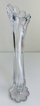 Vintage 14.5” Clear Crystal Glass Ribbed Stretch Swung Vase 8 Finger Petal Base | eBay