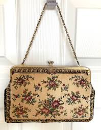 Vintage TAPESTRY HANDBAG CLUTCH PURSE RHINESTONE CLASP/ROSE ...