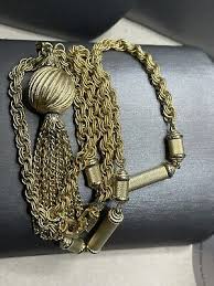 Vintage Matte Gold Tone Textured 26” Tassel Necklace Fold Over Clasp | eBay