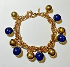 Talbots Gold tone Round Ball Navy Dangle Beads Chain 8.5 ...