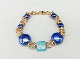 Women's Blue Bracelet Chain Gold Ceramic Murano Glass ...