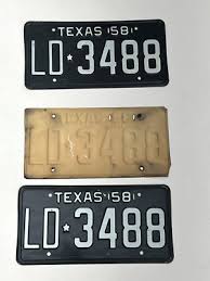 1958 Texas Unissued License Plates Black & White Metal ...
