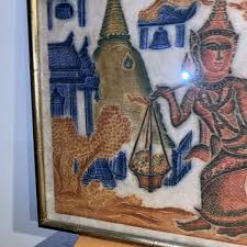 Vintage Thai Painting - Rice Paper 17” Square Art Framed ...