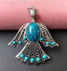 Vintage Faux Turquoise Bird Pendant, 1950's 1960's Jewelry ...