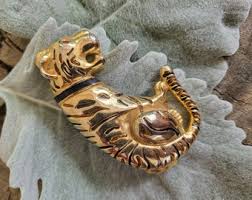 Vintage Tiger Brooch Pin Gold Tone Enamel Red Black Collar ...