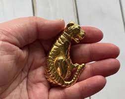 Vintage Tiger With A Red Eye Gold Tone Brooch Pin 1980s - Etsy