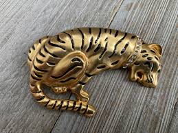 Fabulous Vintage 1990's Large Gold and Black Tiger Brooch ...