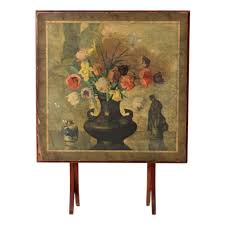 Vintage Tilt-Top Table With Floral Still Life | Chairish