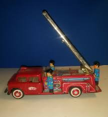 Vintage Tin Litho FIRE TRUCK w/ Automatic Bumper Activated Fire Ladder STI Toys | eBay
