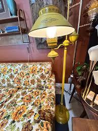 Vintage MCM Mustard Yellow Toleware Metal Floor Lamp ...