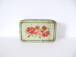 French Vintage Metal Box Tin Almond Green With Carnations in Red-orange Rusty Shabby - Etsy