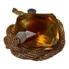 Vintage Huge Orange Citrine Glass Ab Rhinestone Mesh Chain ...