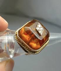 Amber Diamond Gold Ring 14K Retro Mid-Century Modern Eames ...
