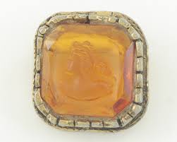 Vintage 1960s Golden Glass Intaglio Brooch: Lady Cameo Pin ...