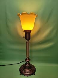 Vintage Torchiere Amber Cased Ruffled Shade Globe Glass Lamp ...